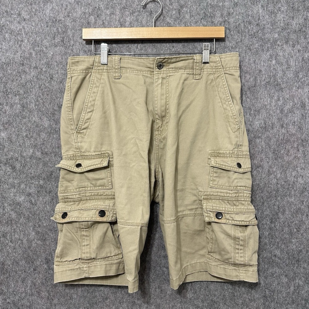 Iron Co. Men's Cargo Shorts Size 32 Khaki Multi Pocket 100% Cotton Casual